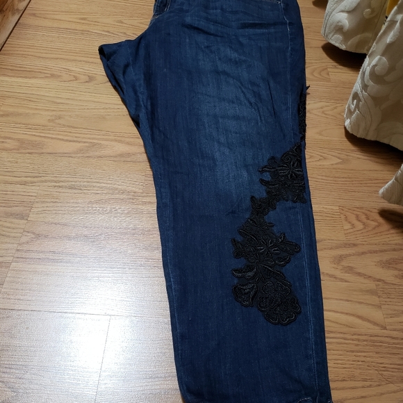 Lane Bryant Denim - Blue jeans with black applique designs
